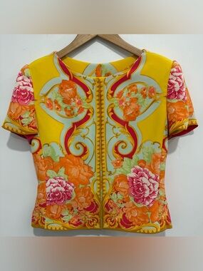 Gianni Versace for Genny 100% Silk  Floral Baroque Yellow Top Italy Vintage